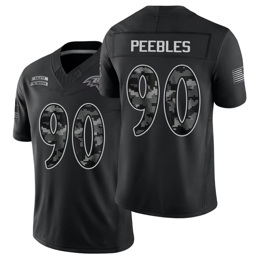 Baltimore #90 Peebles Player Football V Neck Short Sleeve Black Jersey Aeneas For Men Youth Women Gift