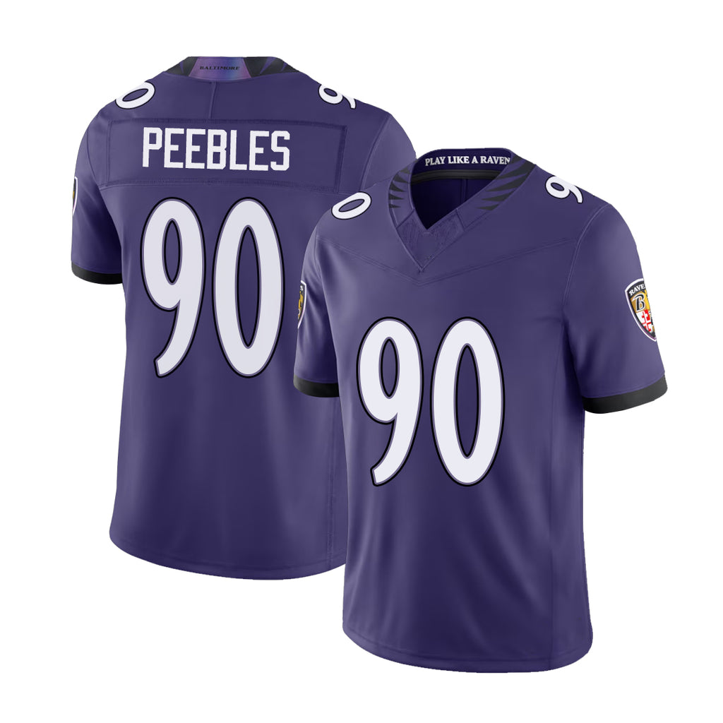 Baltimore #90 Peebles Player Football V Neck Short Sleeve Purple Jersey Aeneas For Men Youth Women Gift