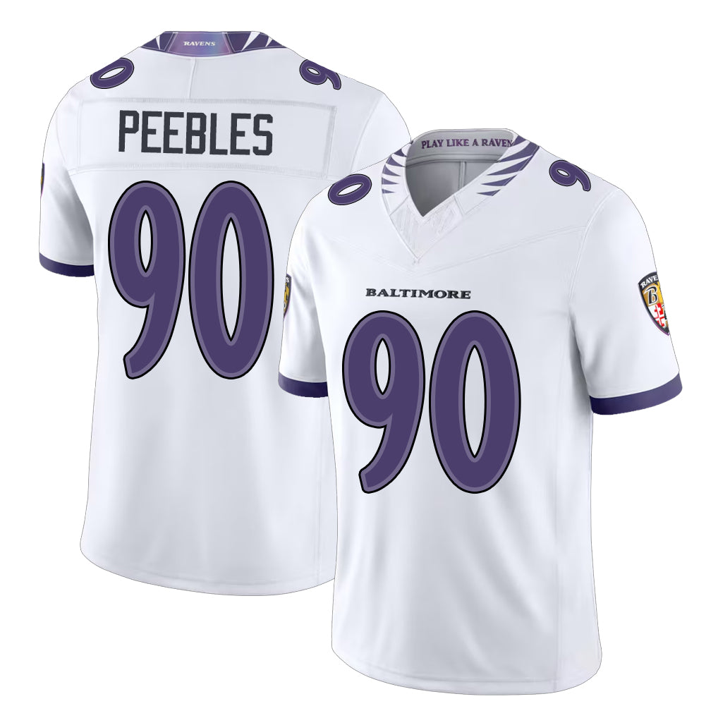 Baltimore #90 Peebles Player Football V Neck Short Sleeve White Jersey Aeneas For Men Youth Women Gift
