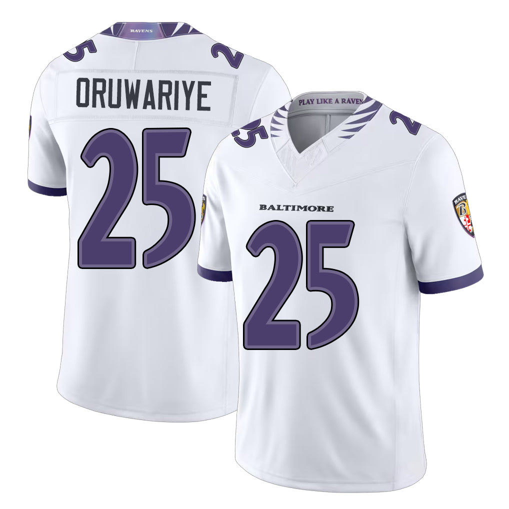 Baltimore #25 Oruwariye Player Football V Neck Short Sleeve White Jersey Amani For Men Youth Women Gift