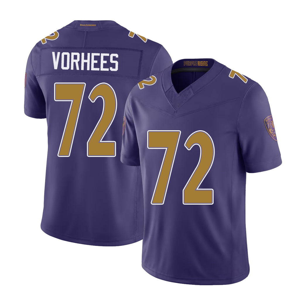 Baltimore #72 Vorhees Player Football V Neck Short Sleeve Purple Jersey Andrew For Men Youth Women Gift