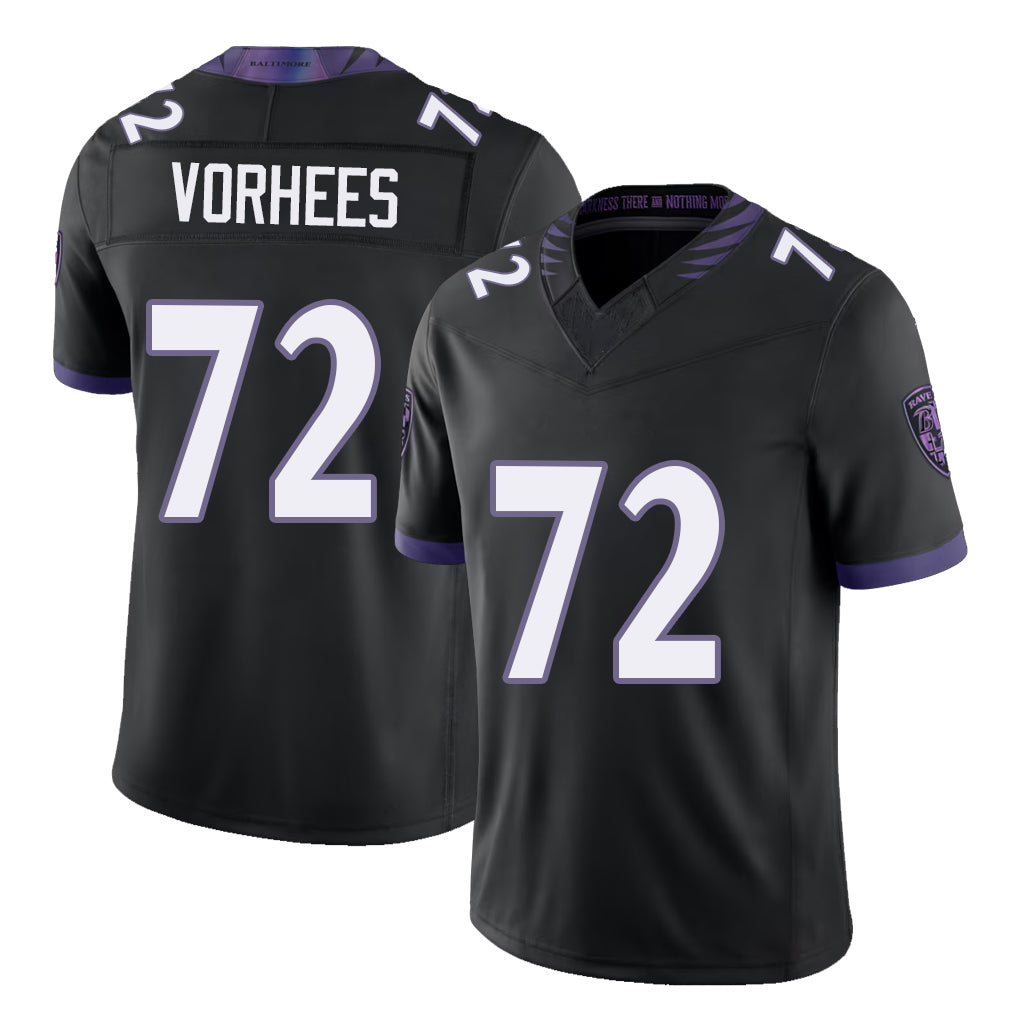 Baltimore #72 Vorhees Player Football V Neck Short Sleeve Black Jersey Andrew  For Men Youth Women Gift