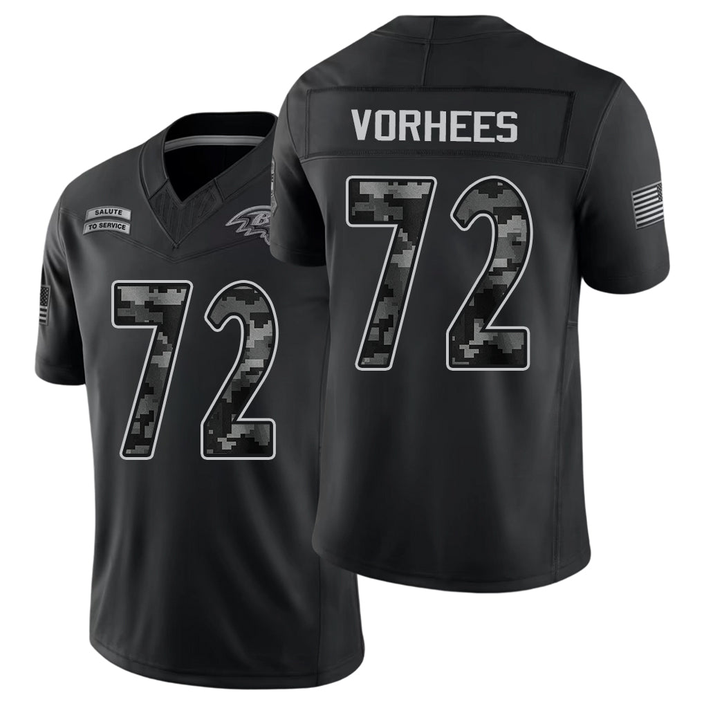 Baltimore #72 Vorhees Player Football V Neck Short Sleeve Black Jersey Andrew For Men Youth Women Gift