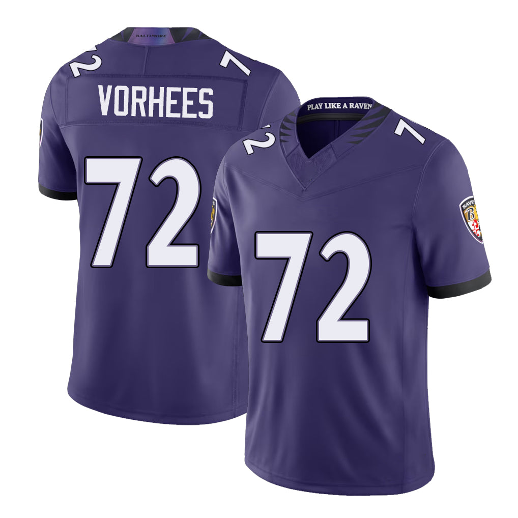 Baltimore #72 Vorhees Player Football V Neck Short Sleeve Purple Jersey Andrew For Men Youth Women Gift