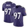 Baltimore #97 Okoye Player Football V Neck Short Sleeve Purple Jersey Basil For Men Youth Women Gift