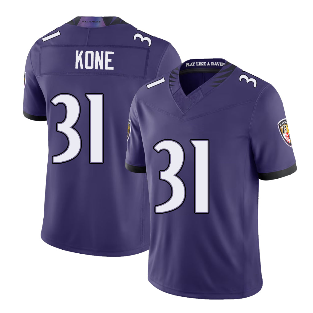 Baltimore #31 Kone Player Football V Neck Short Sleeve Purple Jersey Bilhal For Men Youth Women Gift