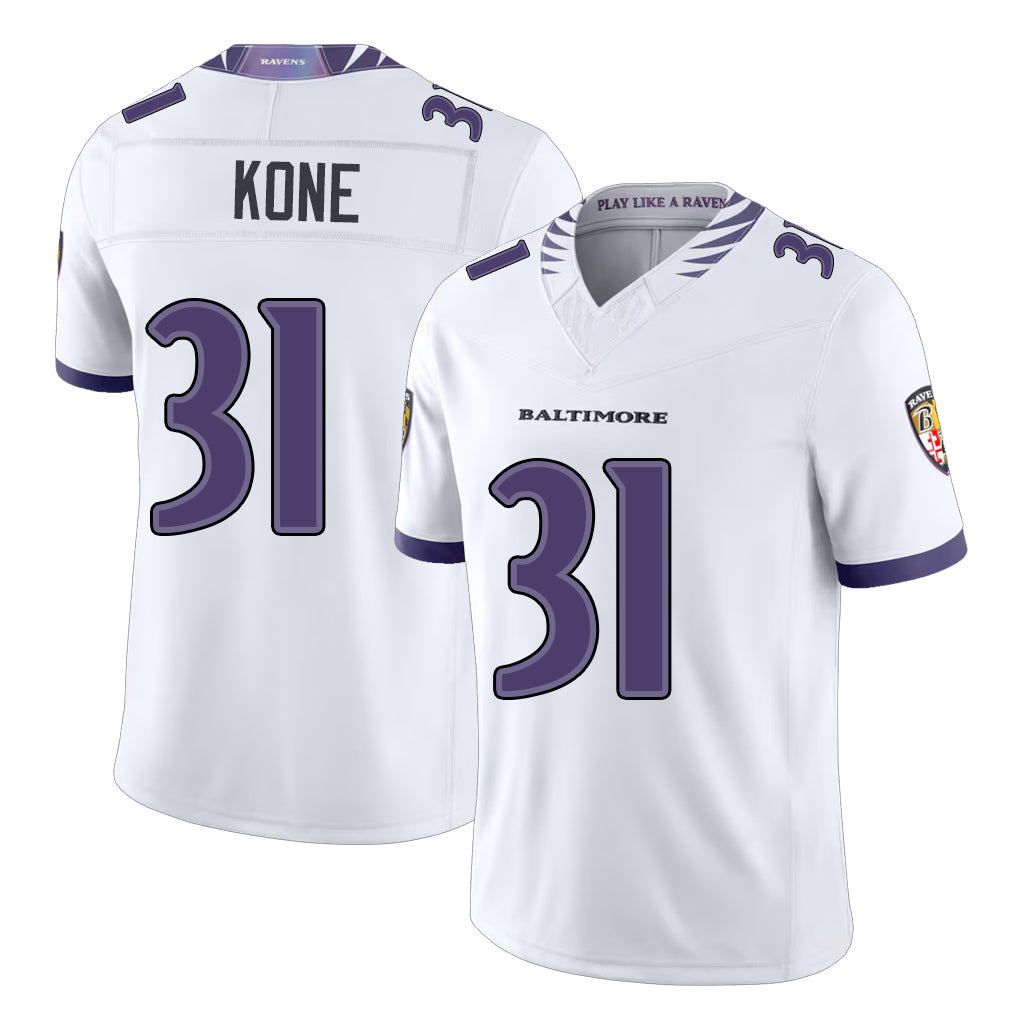 Baltimore #31 Kone Player Football V Neck Short Sleeve White Jersey Bilhal For Men Youth Women Gift