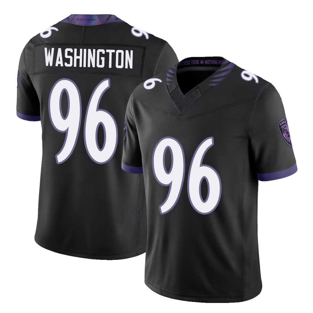 Baltimore #96 Washington Player Football V Neck Short Sleeve Black Jersey Broderick For Men Youth Women Gift