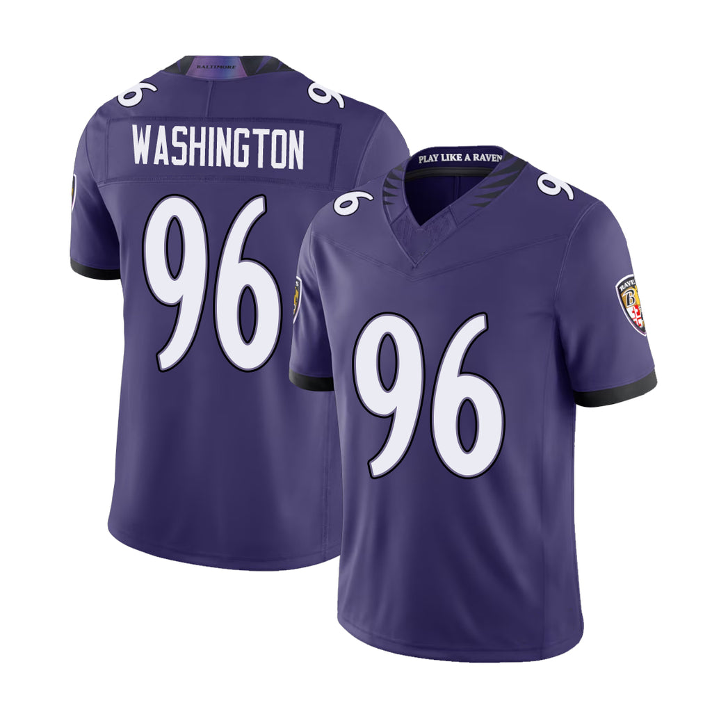 Baltimore #96 Washington Player Football V Neck Short Sleeve Purple Jersey Broderick For Men Youth Women Gift