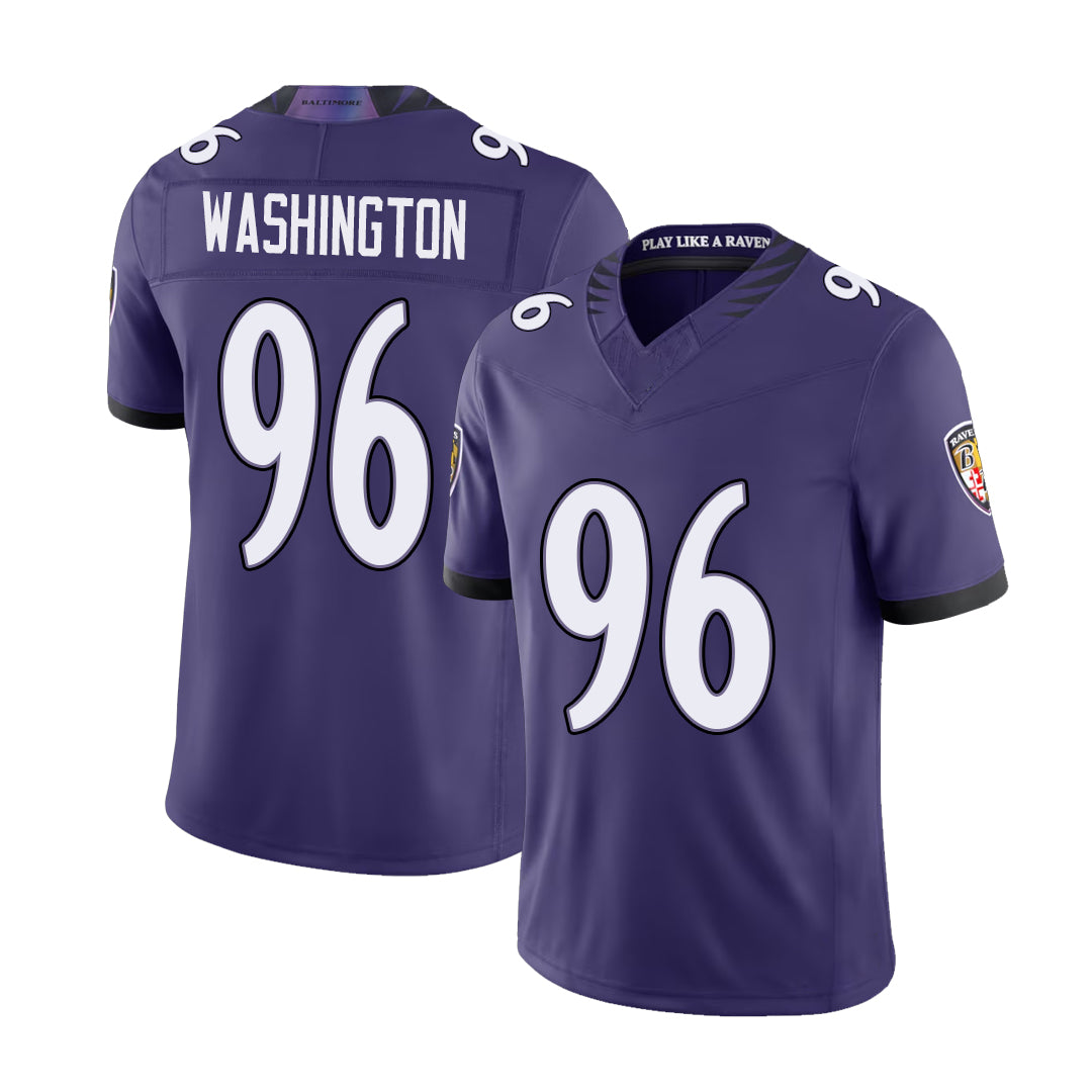 Baltimore #96 Washington Player Football V Neck Short Sleeve Purple Jersey Broderick For Men Youth Women Gift