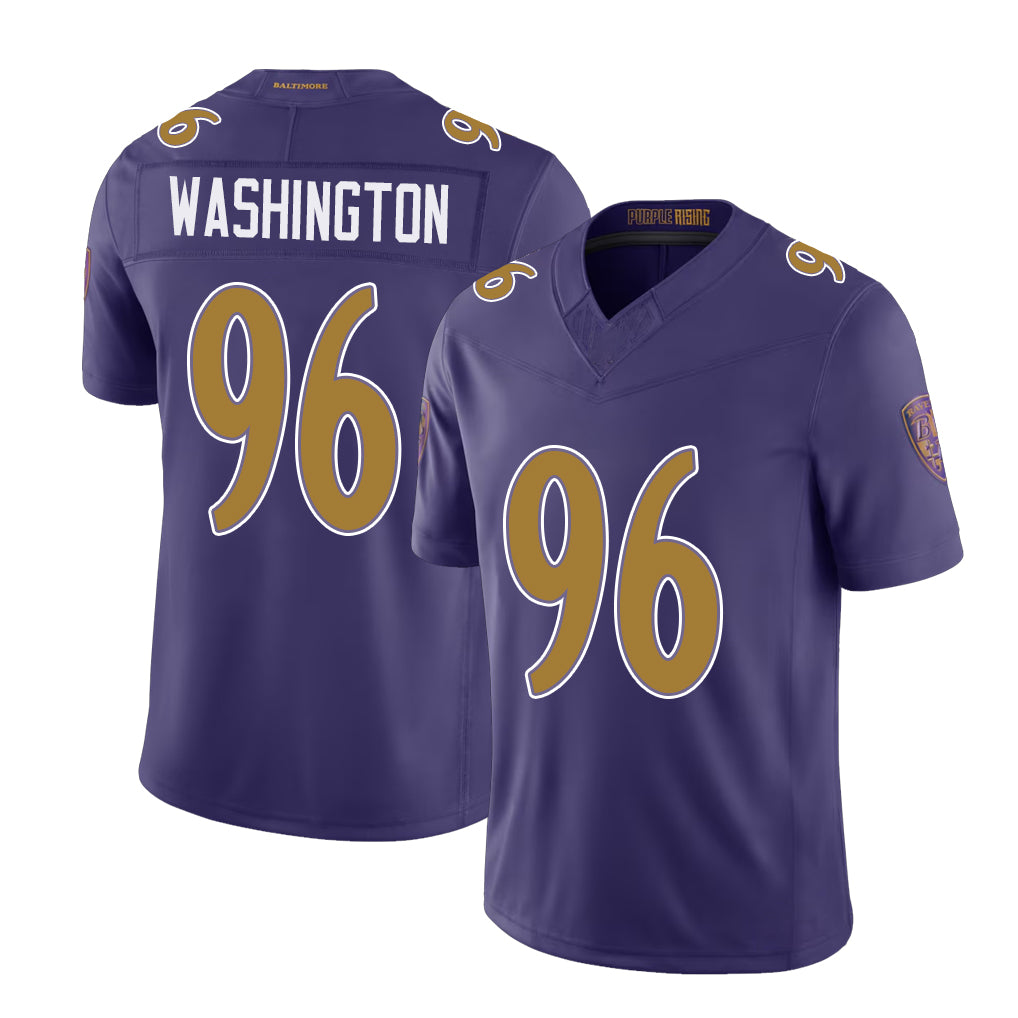 Baltimore #96 Washington Player Football V Neck Short Sleeve Purple Jersey Broderick For Men Youth Women Gift