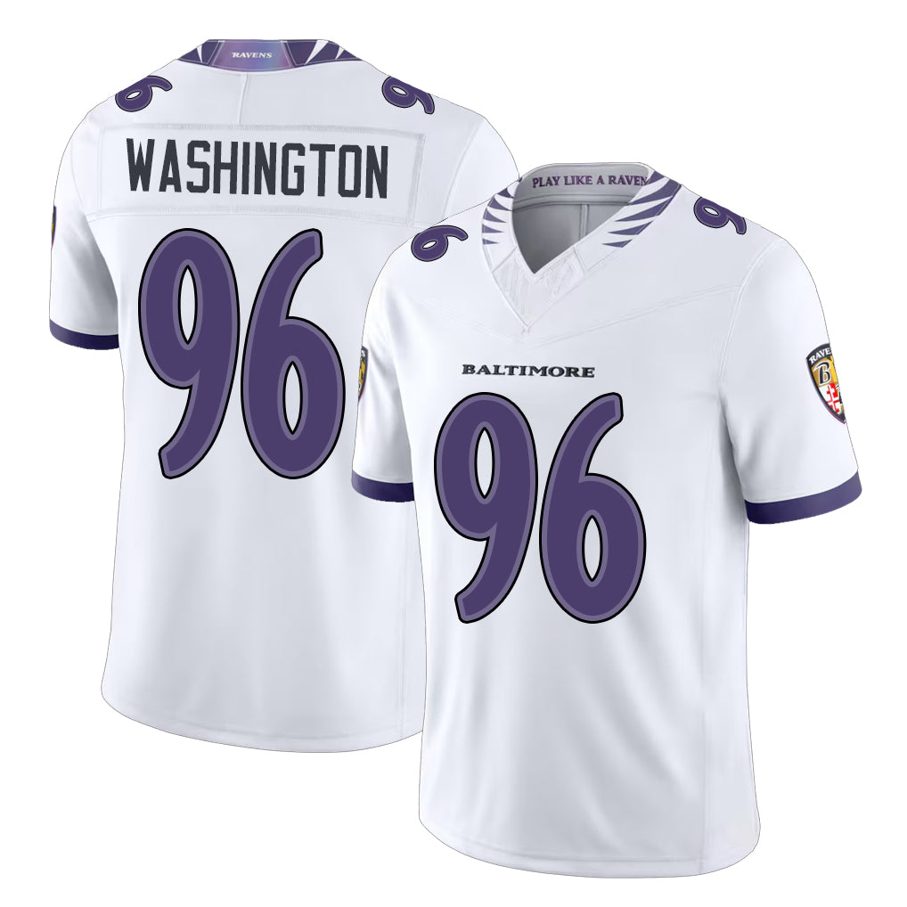 Baltimore #96 Washington Player Football V Neck Short Sleeve White Jersey Broderick For Men Youth Women Gift