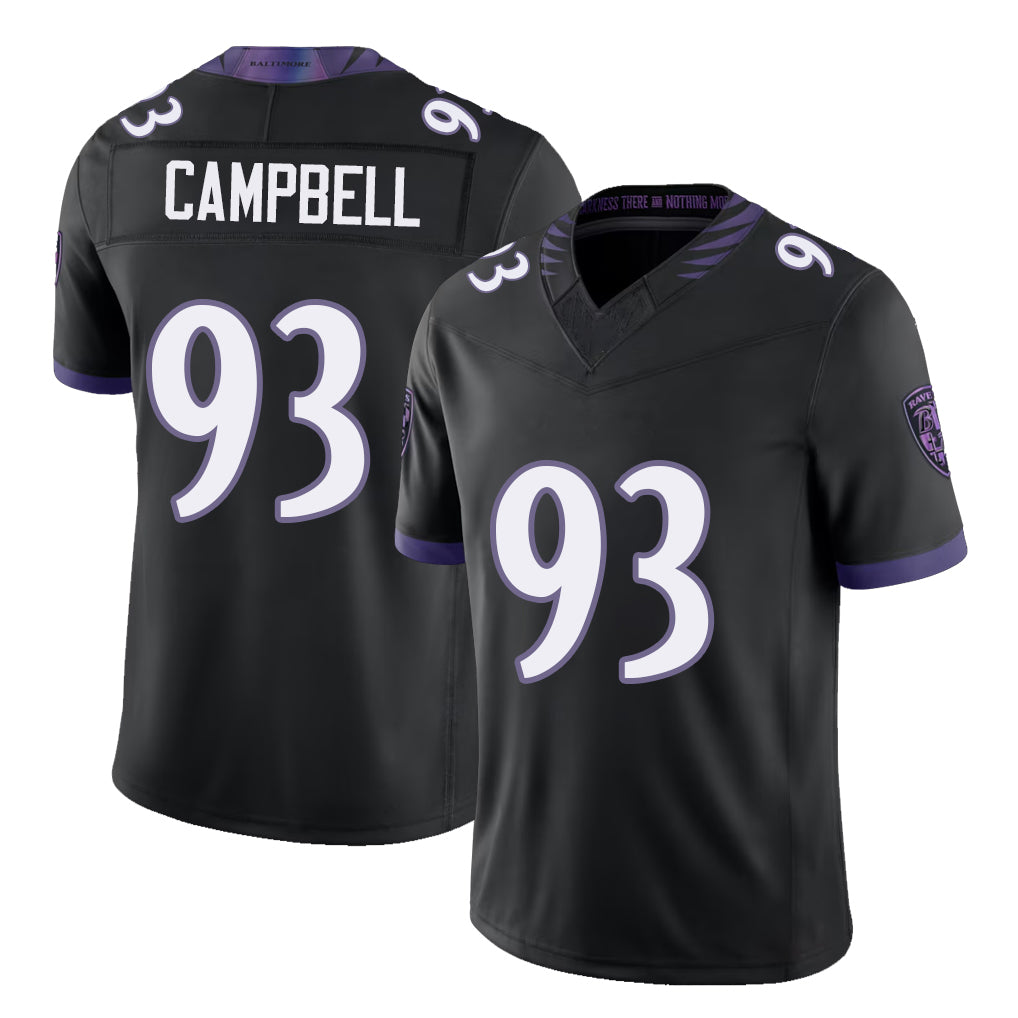 Baltimore #93 Campbell Player Football V Neck Short Sleeve Black Jersey Calais For Men Youth Women Gift