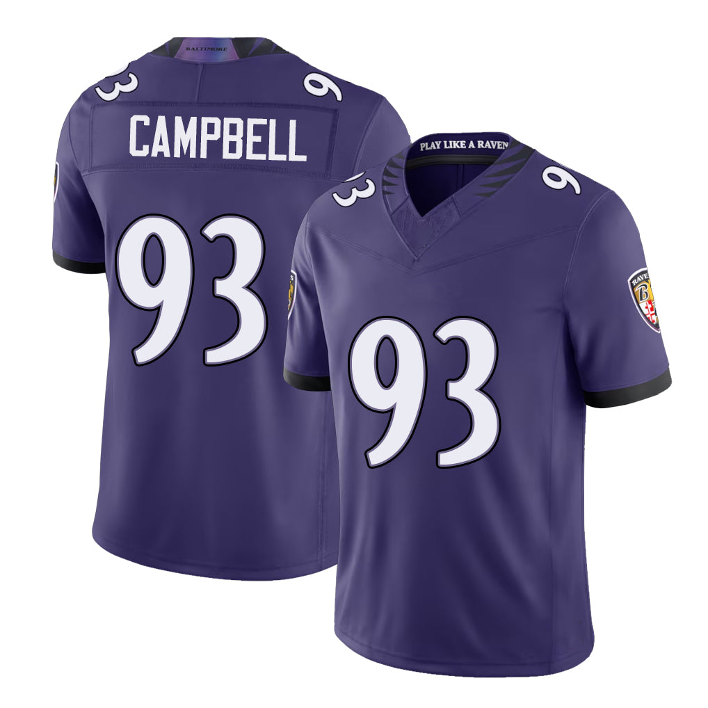 Baltimore #93 Campbell Player Football V Neck Short Sleeve Purple Jersey Calais  For Men Youth Women Gift
