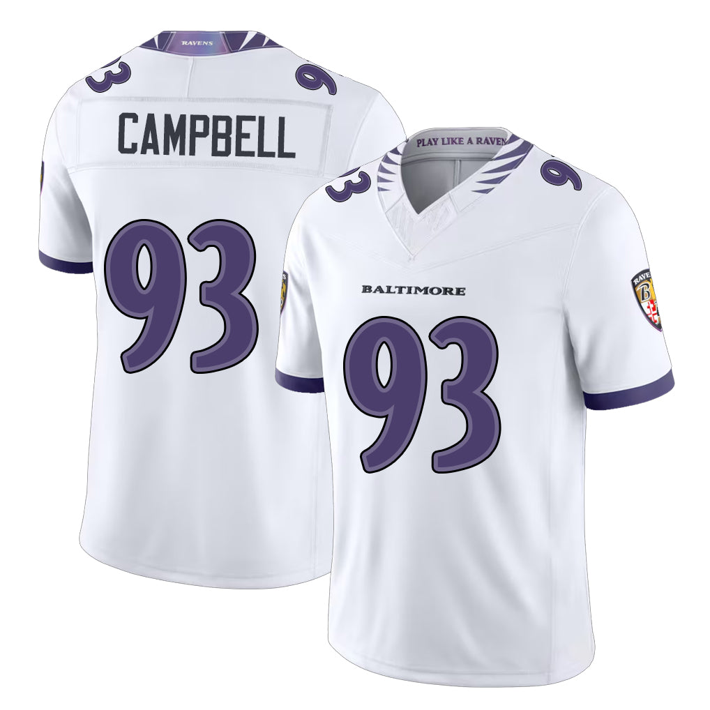 Baltimore #93 Campbell Player Football V Neck Short Sleeve White Jersey Calais For Men Youth Women Gift
