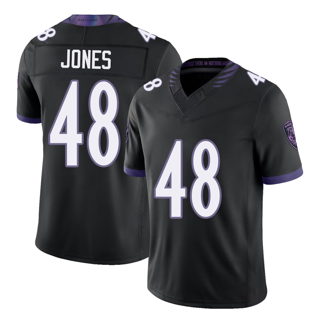Baltimore #48 Jones Player Football V Neck Short Sleeve Black Jersey Carl For Men Youth Women Gift