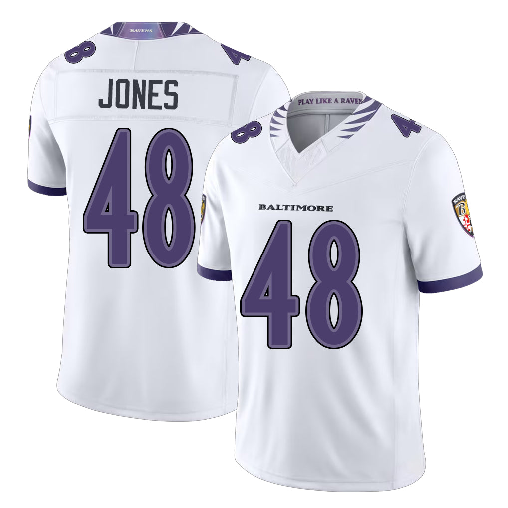 Baltimore #48 Jones Player Football V Neck Short Sleeve White Jersey Carl For Men Youth Women Gift