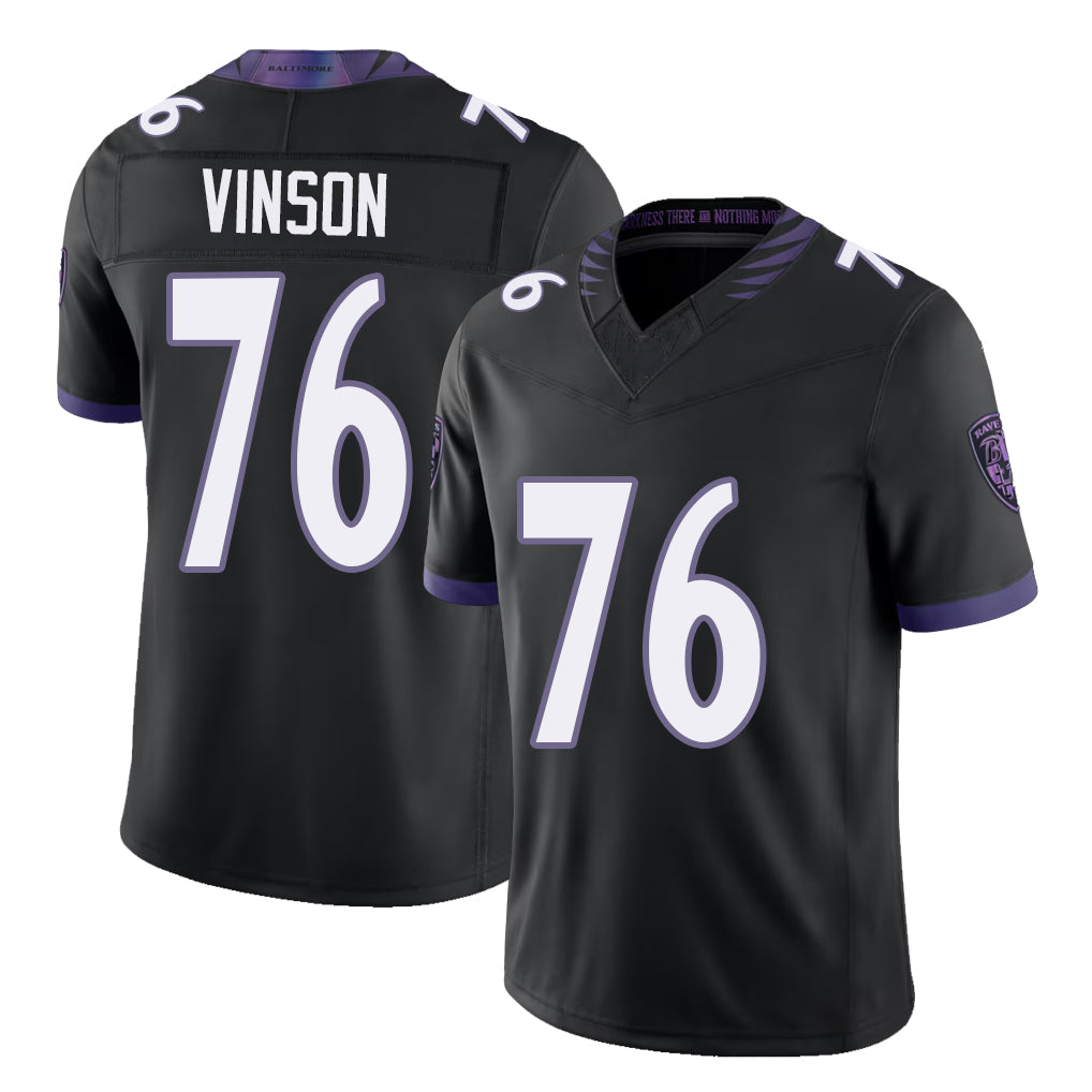 Baltimore #76 Vinson Player Football V Neck Short Sleeve Black Jersey Carson For Men Youth Women Gift