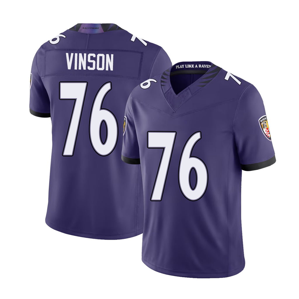 Baltimore #76 Vinson Player Football V Neck Short Sleeve Purple Jersey Carson For Men Youth Women Gift