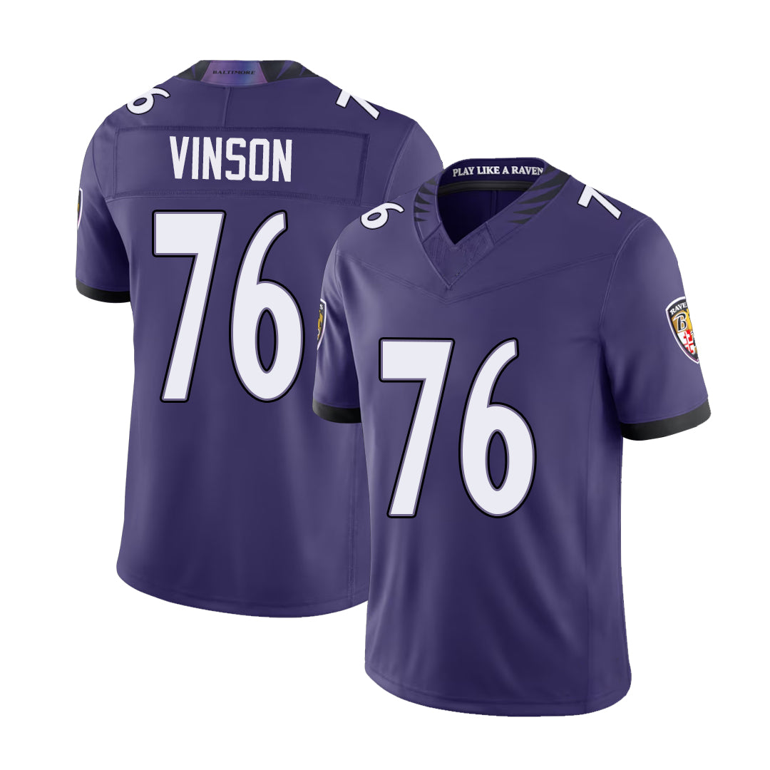 Baltimore #76 Vinson Player Football V Neck Short Sleeve Purple Jersey Carson For Men Youth Women Gift