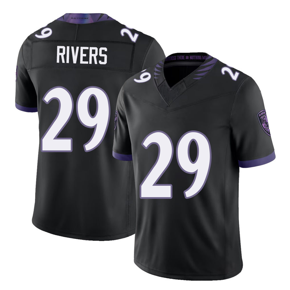 Baltimore #29 Rivers Player Football V Neck Short Sleeve Black Jersey Carson For Men Youth Women Gift