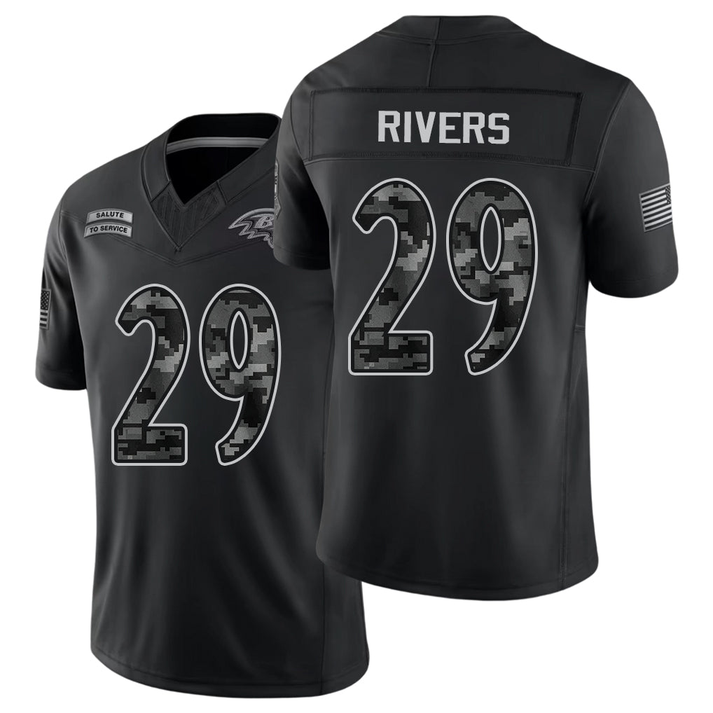 Baltimore #29 Rivers Player Football V Neck Short Sleeve Black Jersey Chandler For Men Youth Women Gift