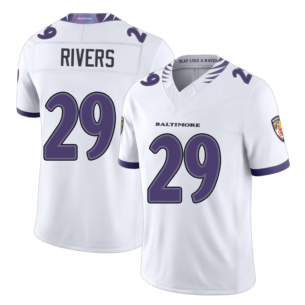 Baltimore #29 Rivers Player Football V Neck Short Sleeve White Jersey Chandler For Men Youth Women Gift