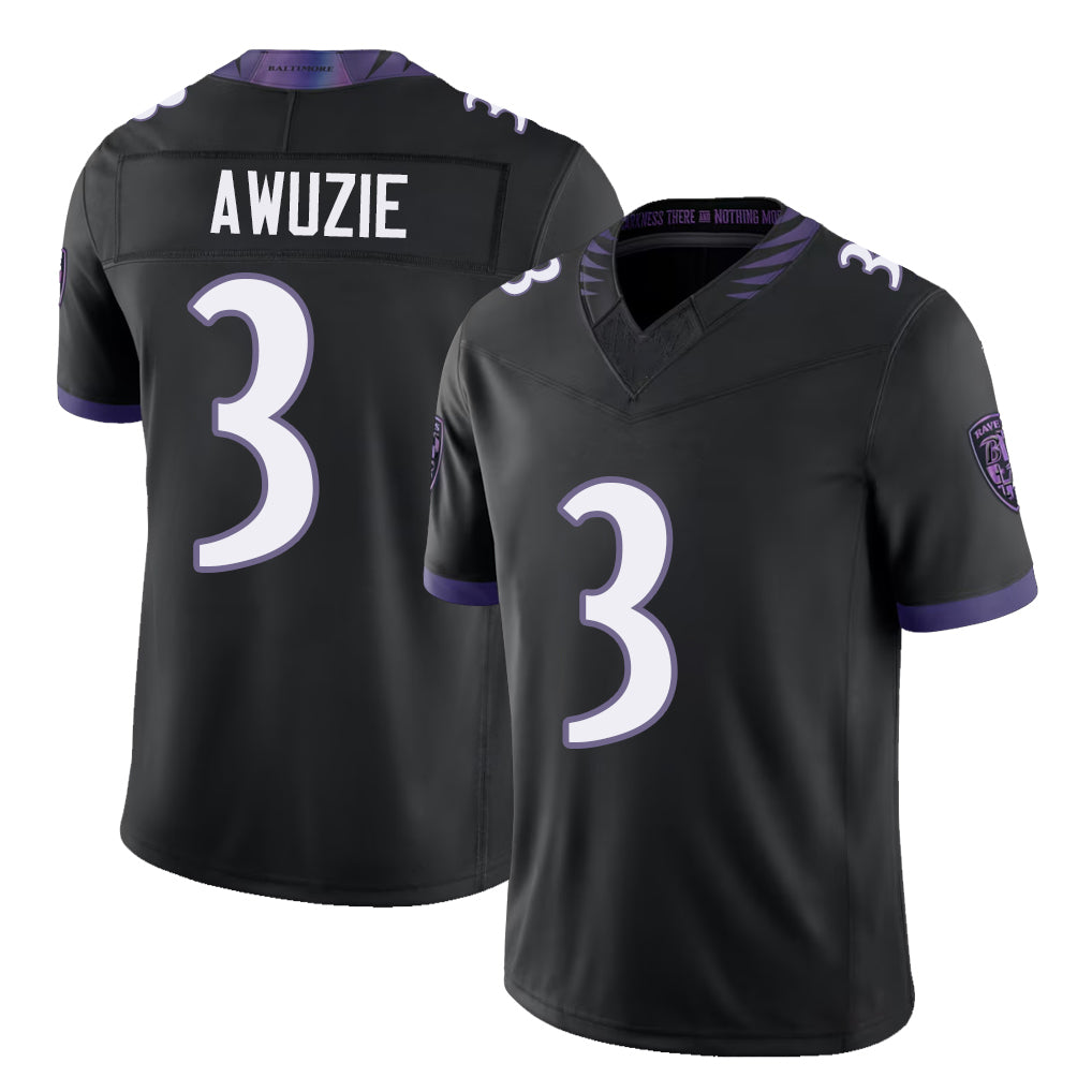 Baltimore #3 Awuzie Player Football V Neck Short Sleeve Black Jersey Chidobe For Men Youth Women Gift