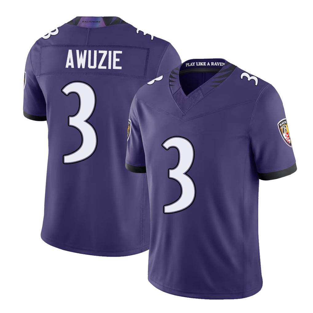 Baltimore #3 Awuzie Player Football V Neck Short Sleeve Purple Jersey Chidobe For Men Youth Women Gift