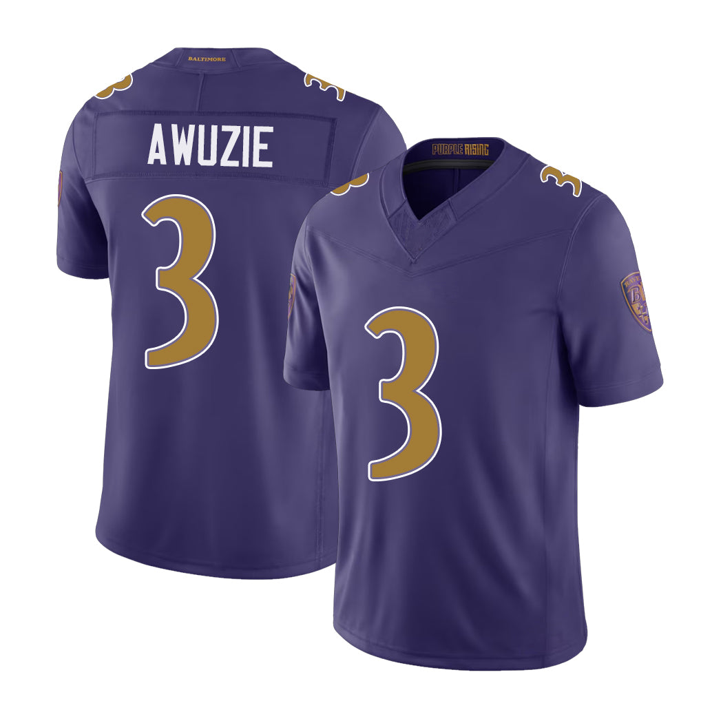 Baltimore #3 Awuzie Player Football V Neck Short Sleeve Purple Jersey Chidobe For Men Youth Women Gift