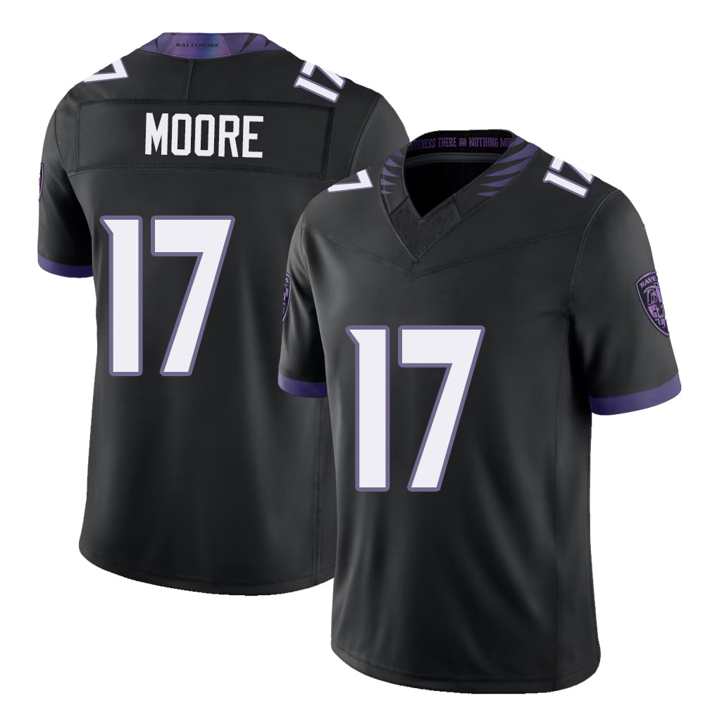 Baltimore #17 Moore Player Football V Neck Short Sleeve Black Jersey Chris For Men Youth Women Gift