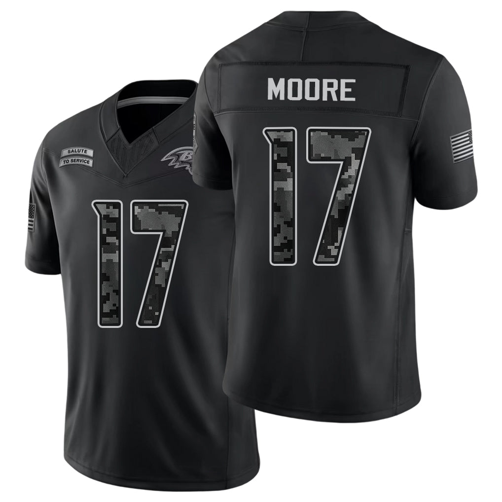 Baltimore #17 Moore Player Football V Neck Short Sleeve Black Jersey Chris For Men Youth Women Gift