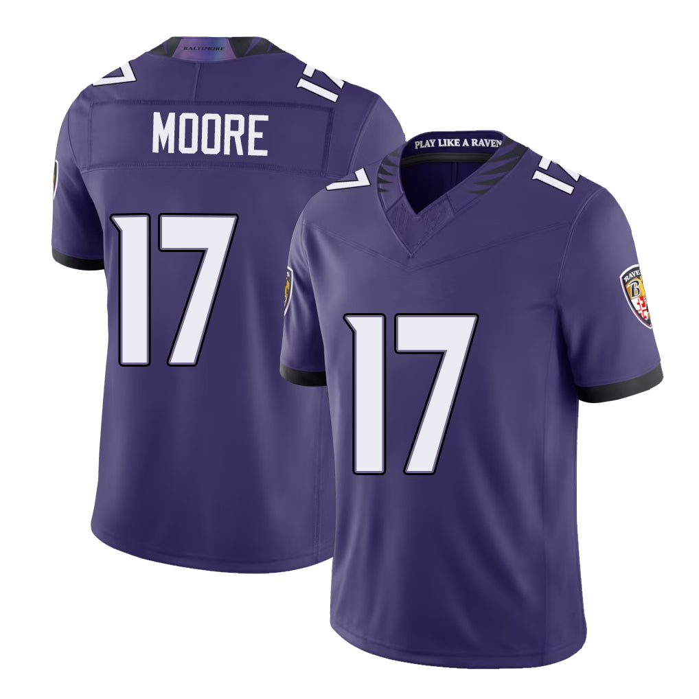 Baltimore #17 Moore Player Football V Neck Short Sleeve Purple Jersey Chris For Men Youth Women Gift