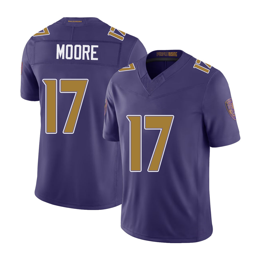 Baltimore #17 Moore Player Football V Neck Short Sleeve Purple Jersey Chris For Men Youth Women Gift