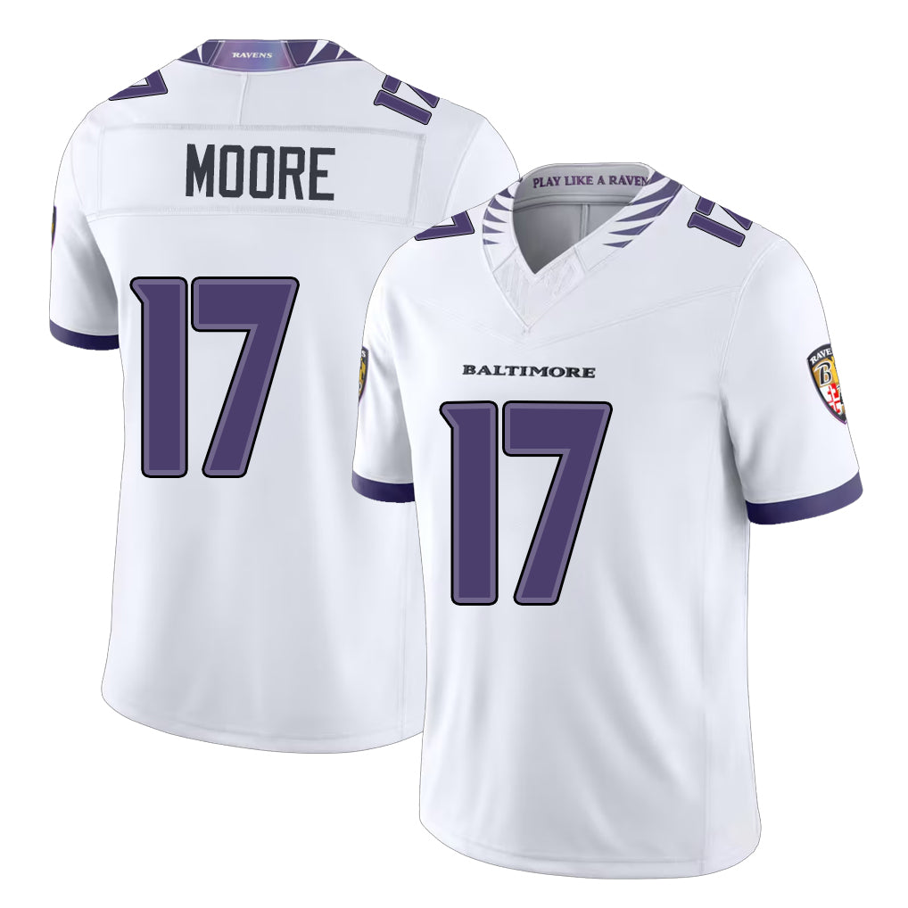 Baltimore #17 Moore Player Football V Neck Short Sleeve White Jersey Chris For Men Youth Women Gift