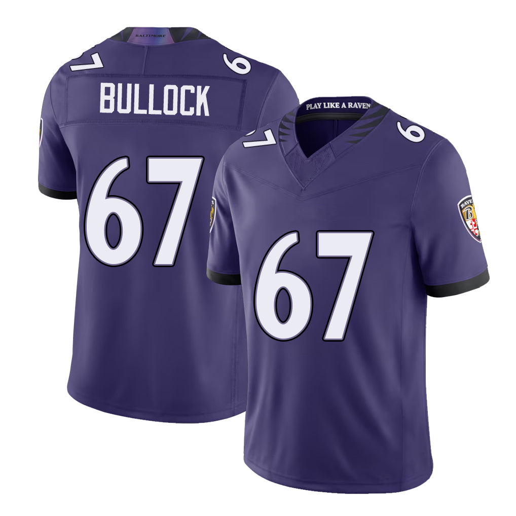 Baltimore #67 Bullock Player Football V Neck Short Sleeve Purple Jersey Corey For Men Youth Women Gift