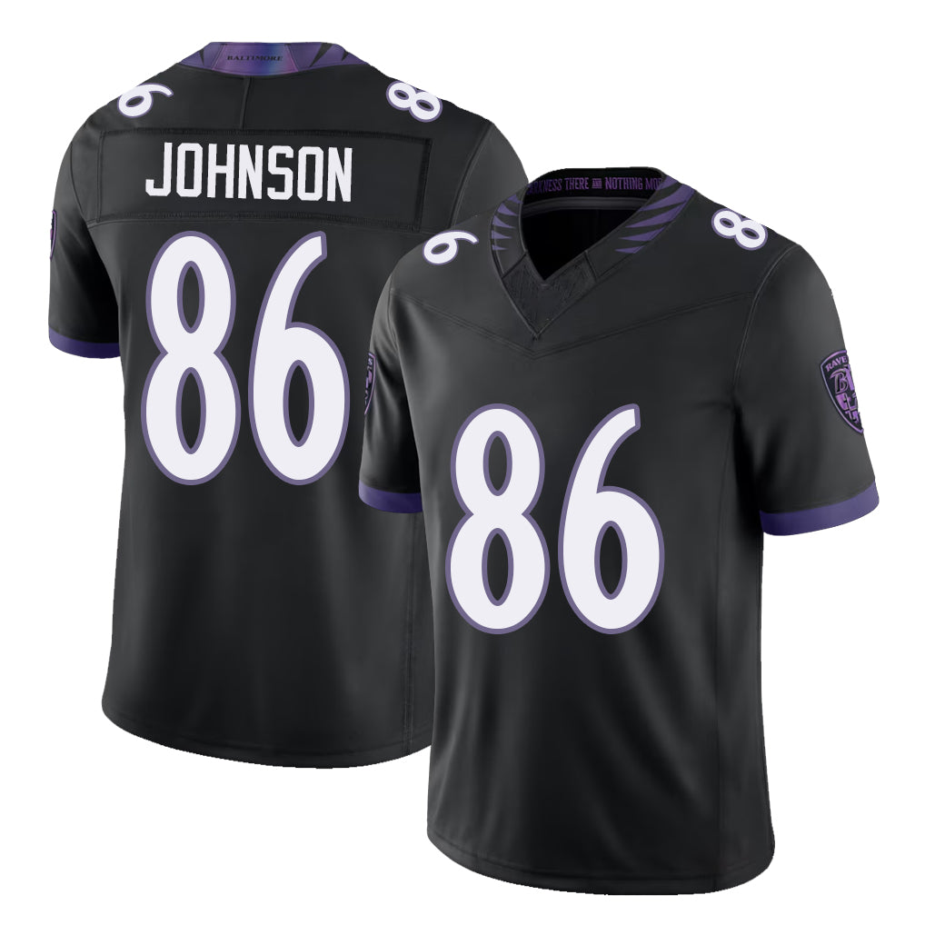 Baltimore #86 Johnson Player Football V Neck Short Sleeve Black Jersey Cornelius For Men Youth Women Gift