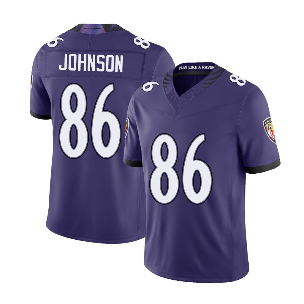 Baltimore #86 Johnson Player Football V Neck Short Sleeve Purple Jersey Cornelius For Men Youth Women Gift