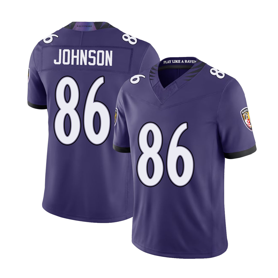 Baltimore #86 Johnson Player Football V Neck Short Sleeve Purple Jersey Cornelius For Men Youth Women Gift