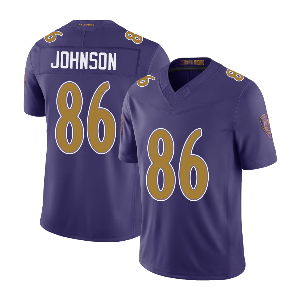 Baltimore #86 Johnson Player Football V Neck Short Sleeve Purple Jersey Cornelius For Men Youth Women Gift