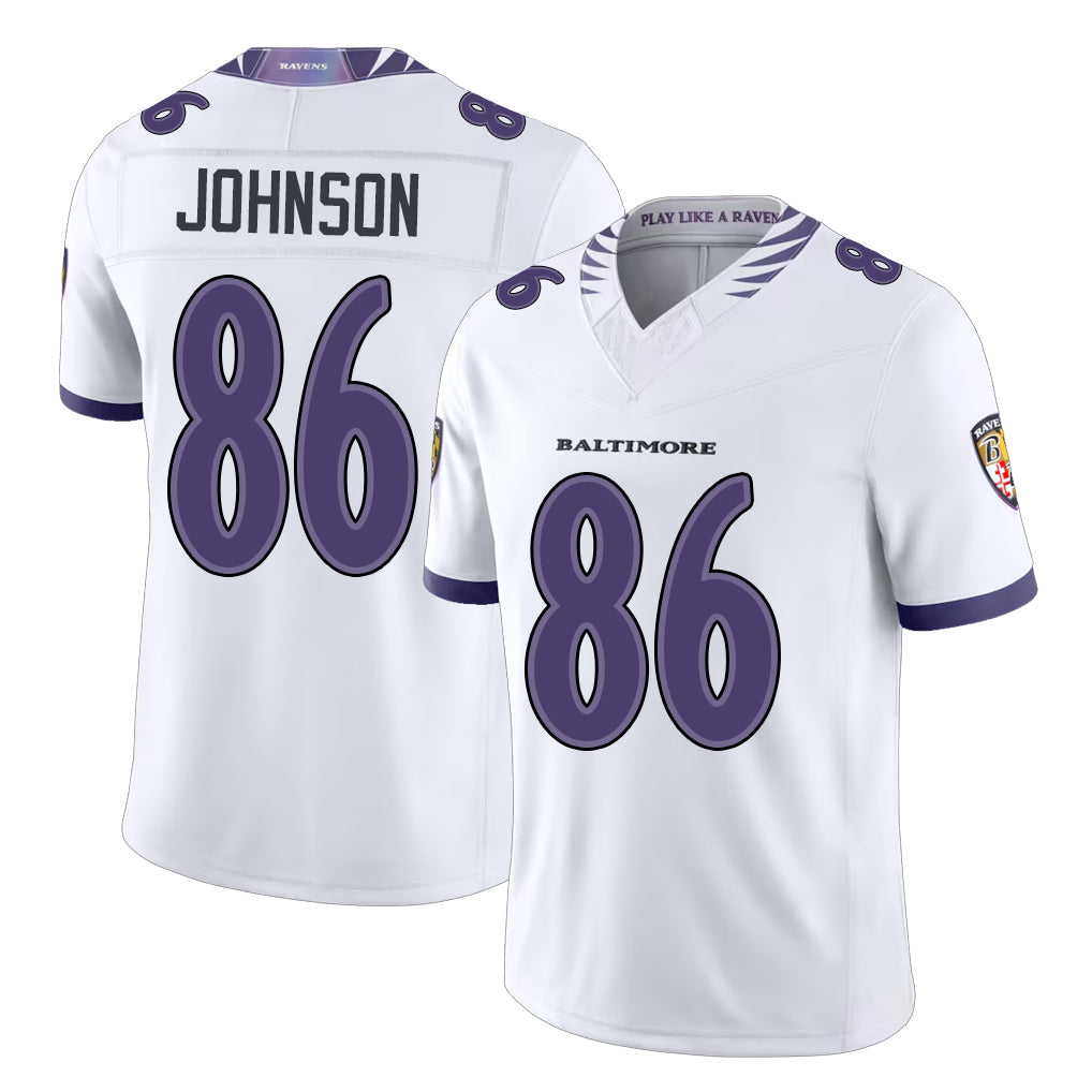 Baltimore #86 Johnson Player Football V Neck Short Sleeve White Jersey Cornelius For Men Youth Women Gift