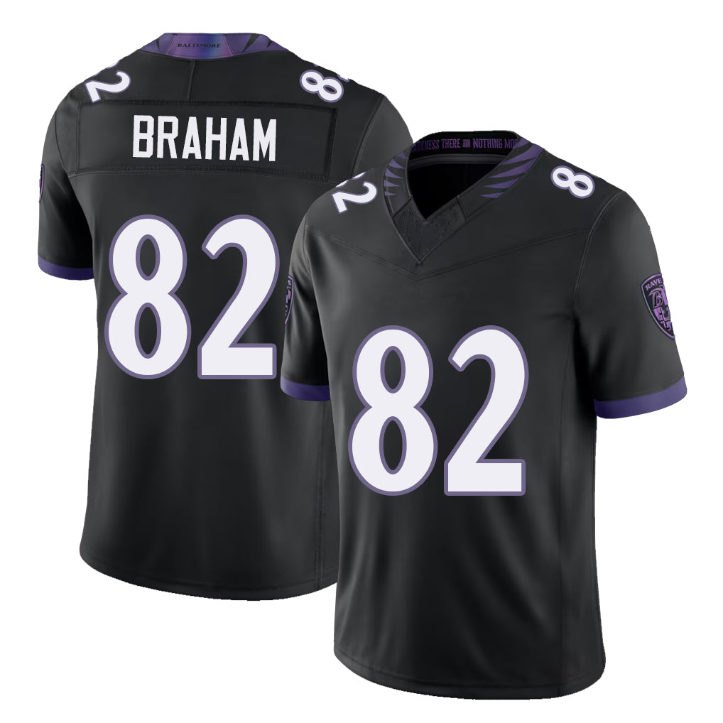 Baltimore #82 Braham Player Football V Neck Short Sleeve Black Jersey Cortez For Men Youth Women Gift