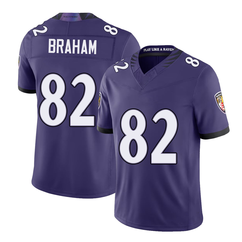 Baltimore #82 Braham Player Football V Neck Short Sleeve Purple Jersey Cortez For Men Youth Women Gift