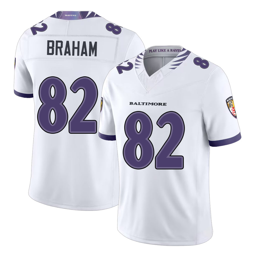 Baltimore #82 Braham Player Football V Neck Short Sleeve White Jersey Cortez For Men Youth Women Gift