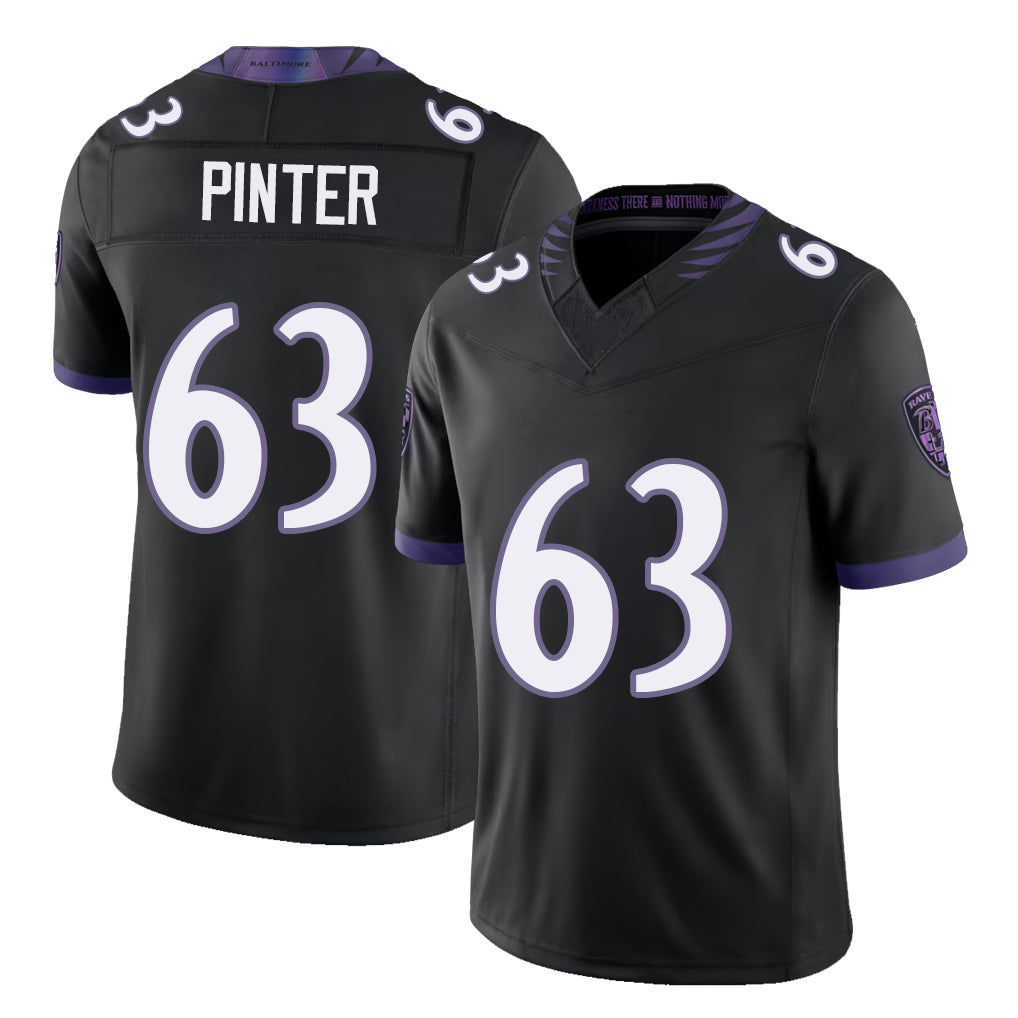 Baltimore #63 Pinter Player Football V Neck Short Sleeve Black Jersey Danny For Men Youth Women Gift