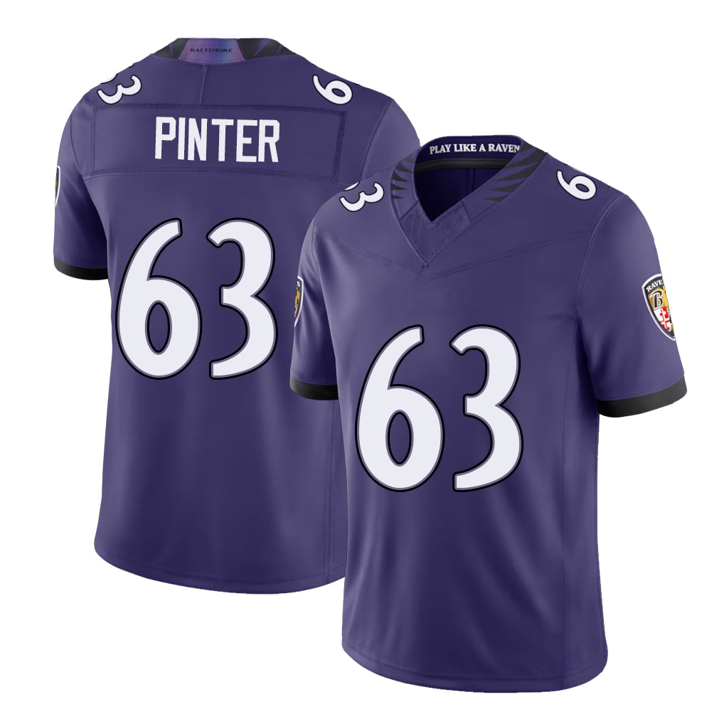 Baltimore #63 Pinter Player Football V Neck Short Sleeve Purple Jersey Danny For Men Youth Women Gift