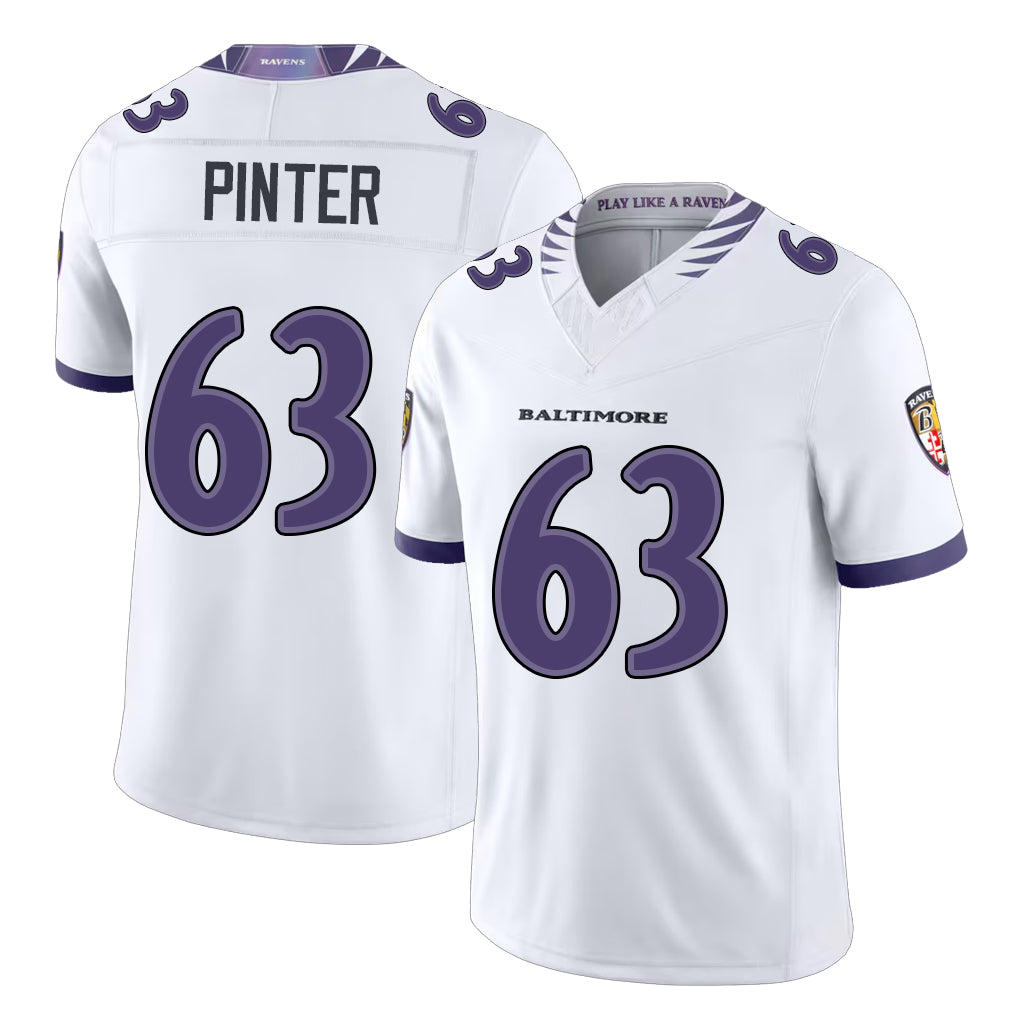 Baltimore #63 Pinter Player Football V Neck Short Sleeve White Jersey Danny For Men Youth Women Gift