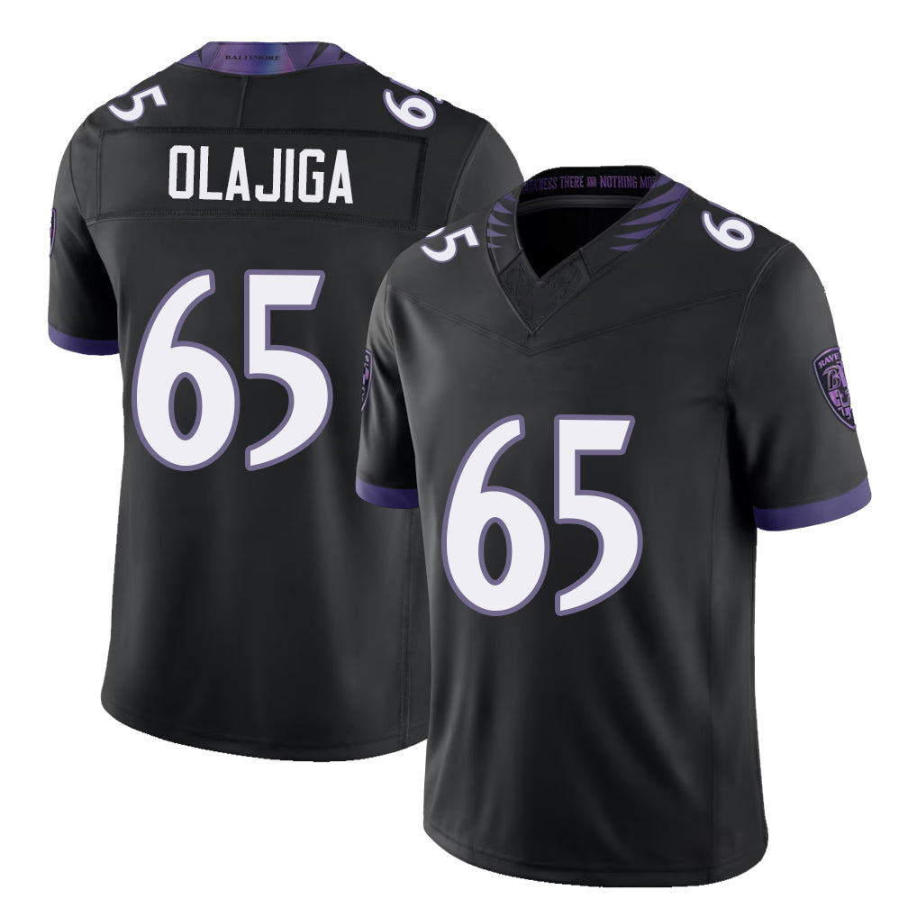 Baltimore #65 Olajiga Player Football V Neck Short Sleeve Black Jersey David For Men Youth Women Gift