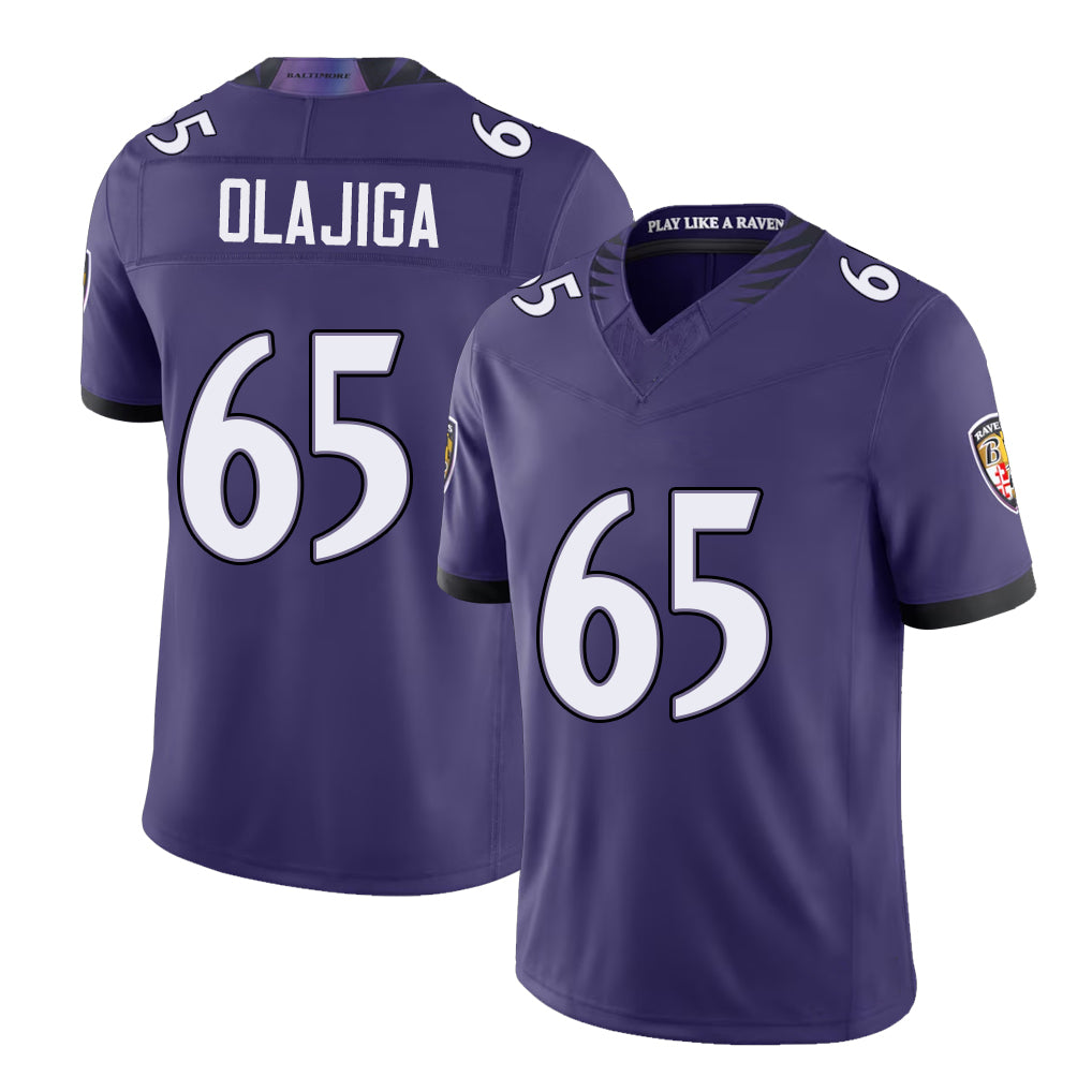Baltimore #65 Olajiga  Player Football V Neck Short Sleeve Purple Jersey David For Men Youth Women Gift