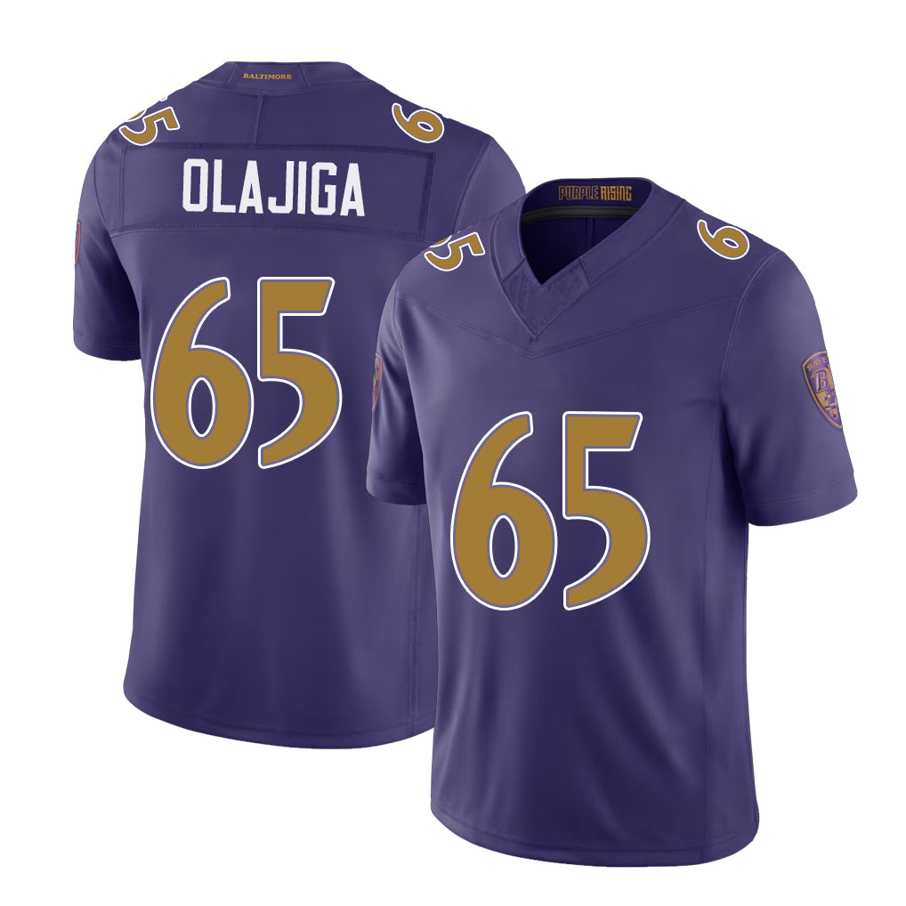 Baltimore #65 Olajiga  Player Football V Neck Short Sleeve Purple Jersey David For Men Youth Women Gift